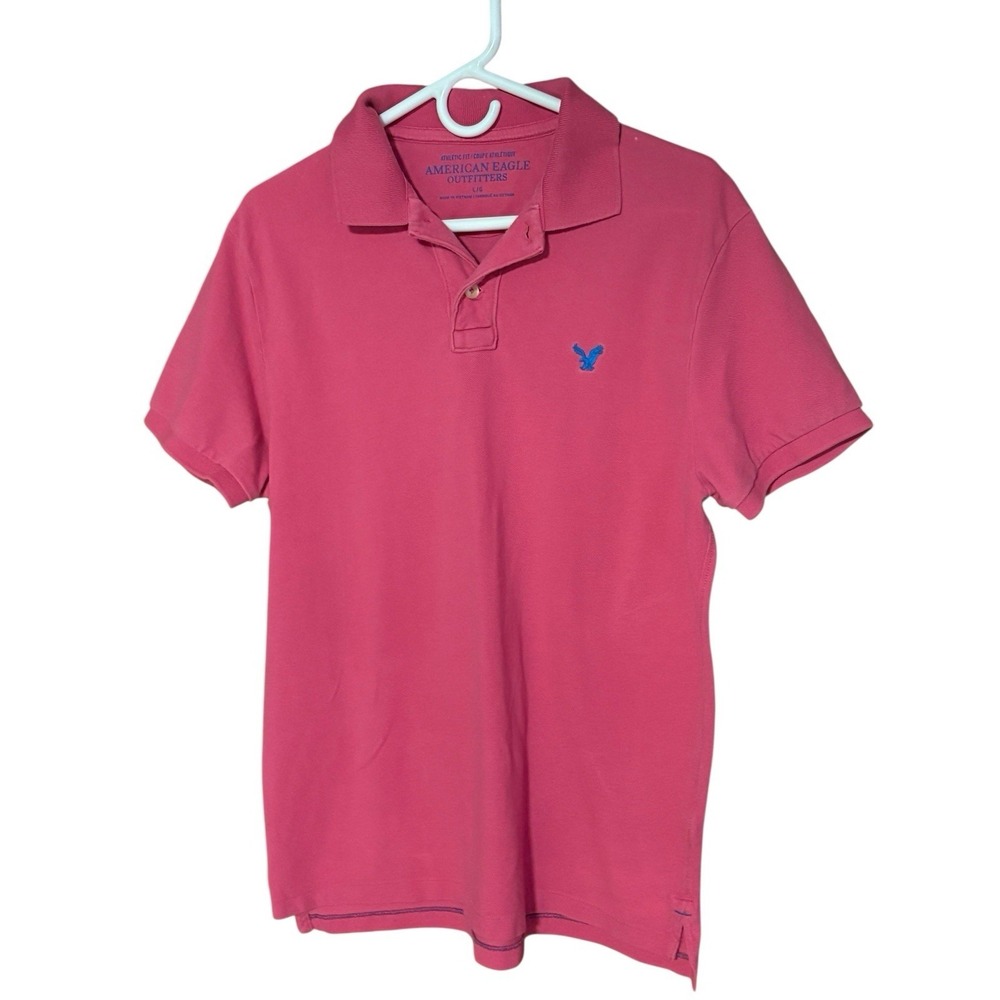 American Eagle Pink Polo Shirt Men's Solid Size L w/ Logo Short Sleeve READ